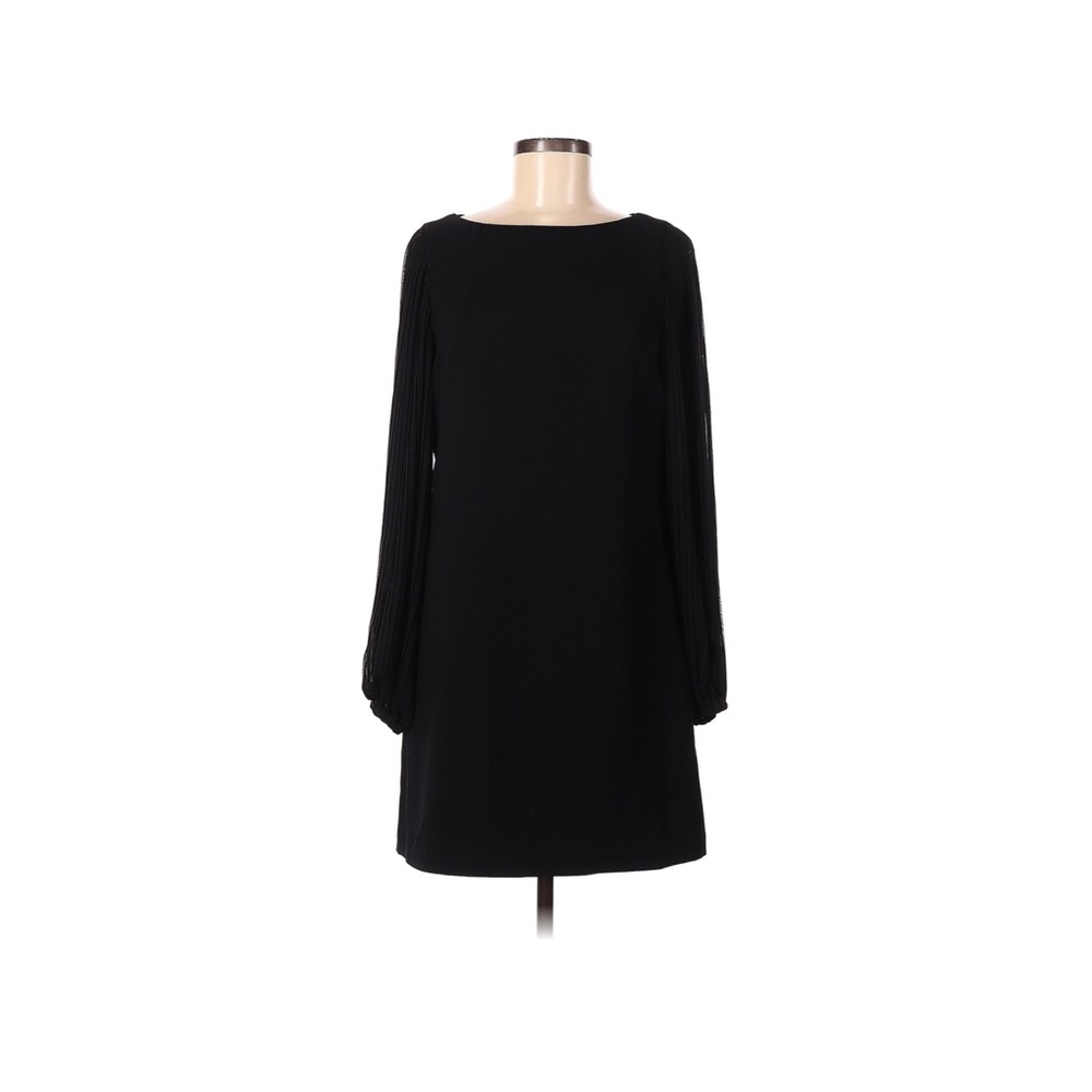 Black cocktail dress with full pleated sleeve